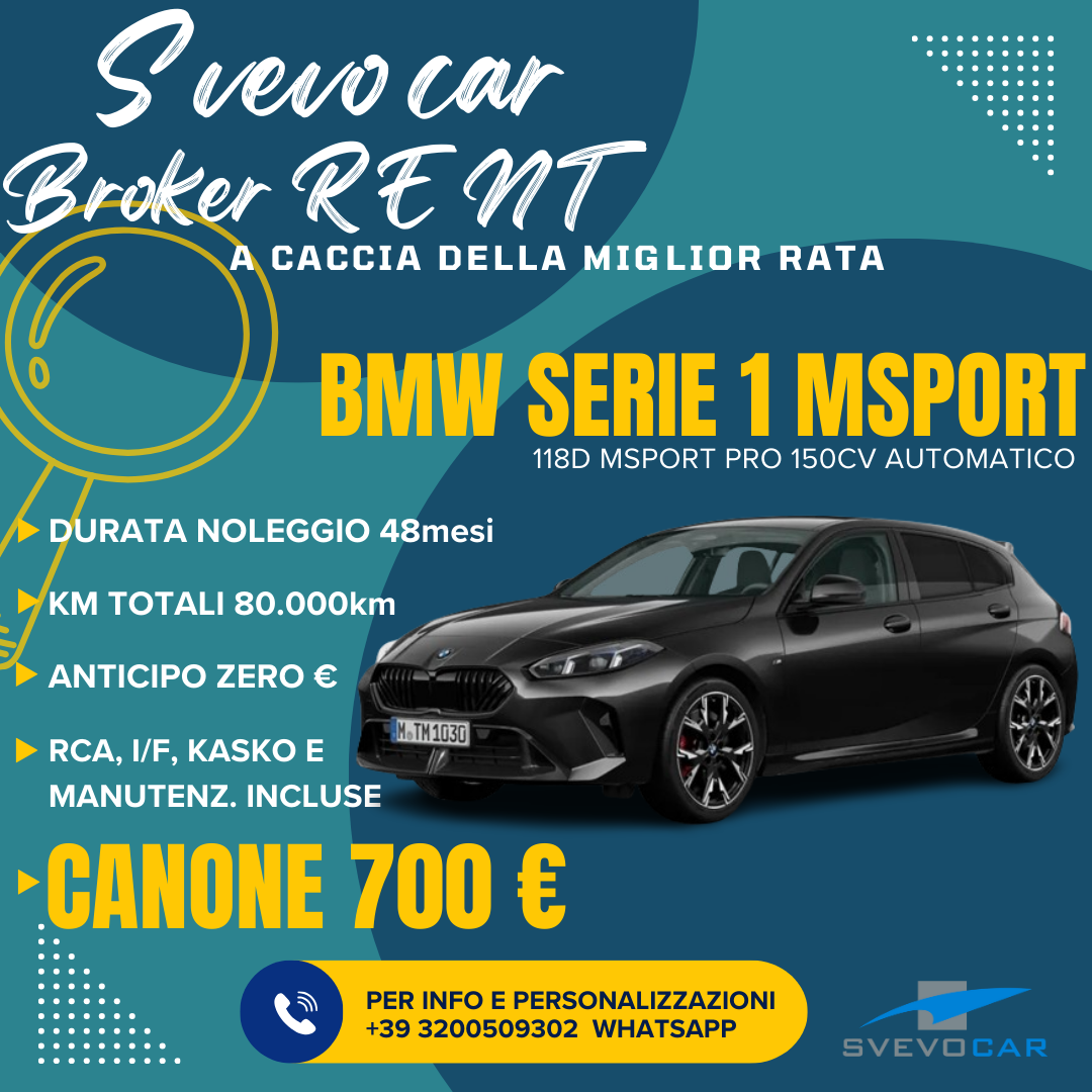 BMW SERIE 1 118d MSport Pro v150CV 5P aut. NOLEGGIO LUNGO TERMINE