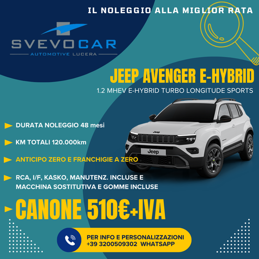 JEEP AVENGER E-HYBRID A NOLEGGIO LUNGO TERMINE  IN PRONTA CONSEGNA